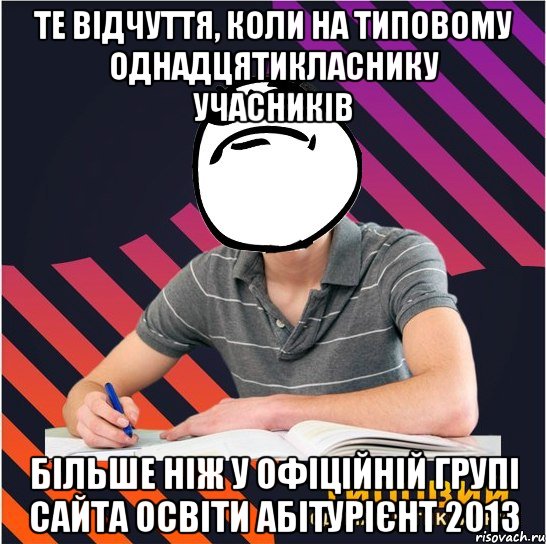 те відчуття, коли на типовому однадцятикласнику учасників більше ніж у офіційній групі сайта освіти абітурієнт 2013, Мем Типовий одинадцятикласник