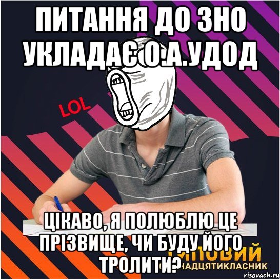 питання до зно укладає о.а.удод цікаво, я полюблю це прізвище, чи буду його тролити?, Мем Типовий одинадцятикласник