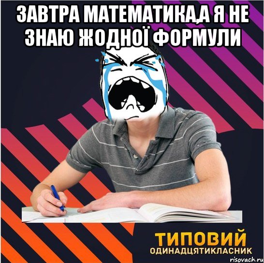 завтра математика,а я не знаю жодної формули , Мем Типовий одинадцятикласник