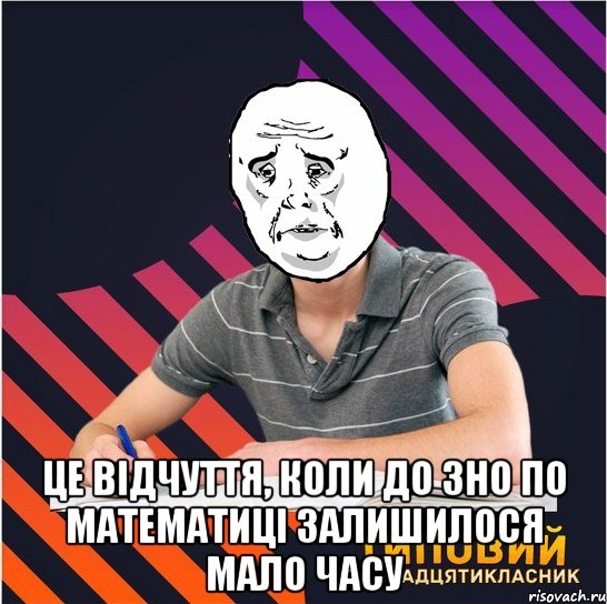  це відчуття, коли до зно по математиці залишилося мало часу, Мем Типовий одинадцятикласник