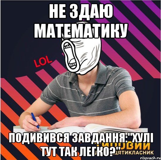 не здаю математику подивився завдання:"хулі тут так легко?", Мем Типовий одинадцятикласник