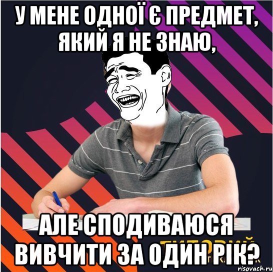 у мене одної є предмет, який я не знаю, але сподиваюся вивчити за один рік?, Мем Типовий одинадцятикласник