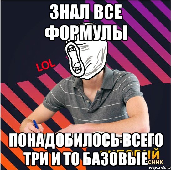 знал все формулы понадобилось всего три и то базовые, Мем Типовий одинадцятикласник