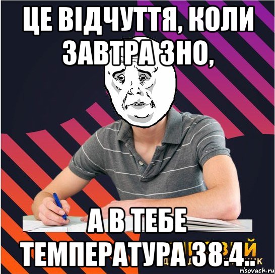 це вiдчуття, коли завтра зно, а в тебе температура 38.4.., Мем Типовий одинадцятикласник