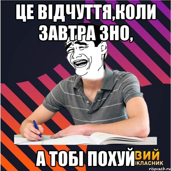 це відчуття,коли завтра зно, а тобі похуй, Мем Типовий одинадцятикласник