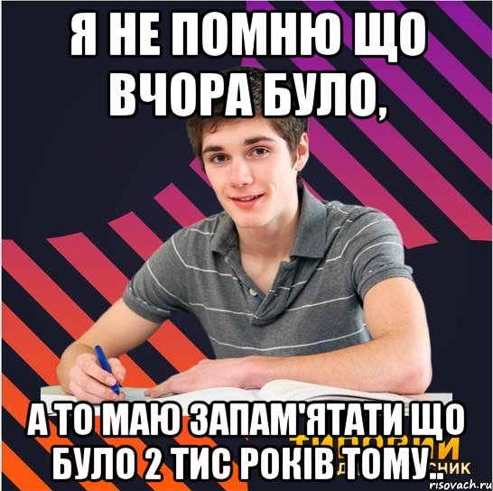 я не помню що вчора було, а то маю запам'ятати що було 2 тис років тому.., Мем Типовий одинадцятикласник