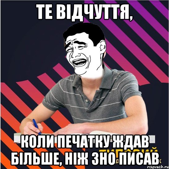 те відчуття, коли печатку ждав більше, ніж зно писав, Мем Типовий одинадцятикласник