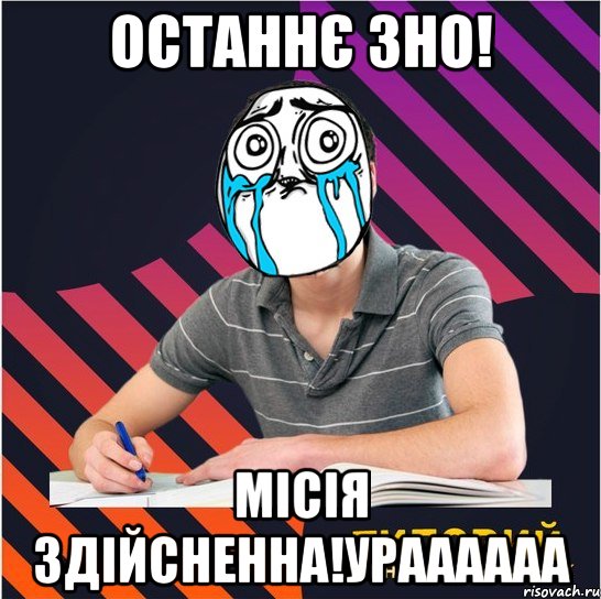 останнє зно! місія здійсненна!ураааааа, Мем Типовий одинадцятикласник