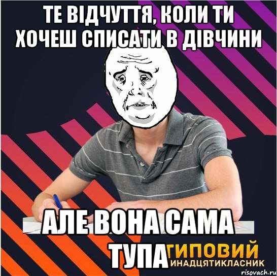 те відчуття, коли ти хочеш списати в дівчини але вона сама тупа, Мем Типовий одинадцятикласник