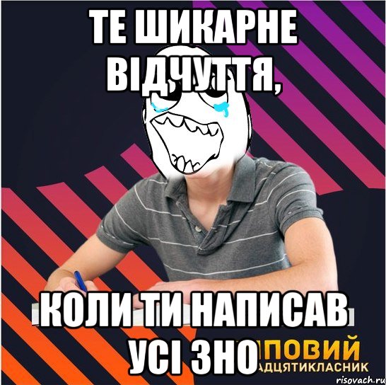 те шикарне відчуття, коли ти написав усі зно, Мем Типовий одинадцятикласник