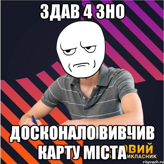 здав 4 зно досконало вивчив карту міста, Мем Типовий одинадцятикласник