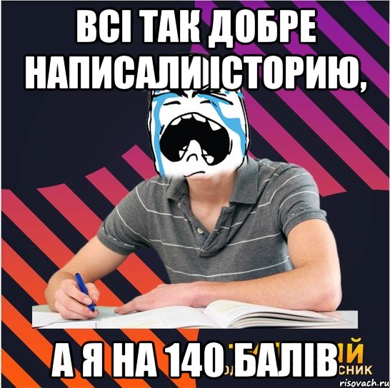 всі так добре написали історию, а я на 140 балів, Мем Типовий одинадцятикласник