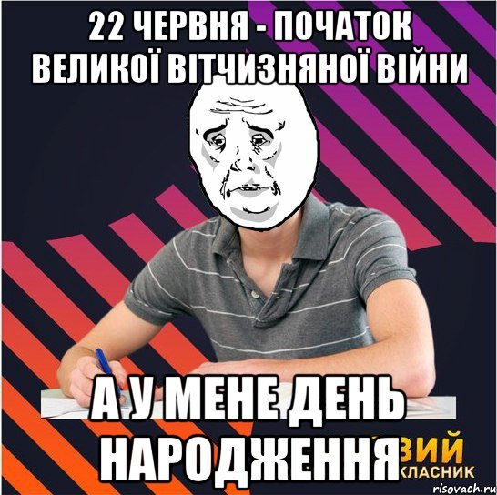 22 червня - початок великої вітчизняної війни а у мене день народження, Мем Типовий одинадцятикласник