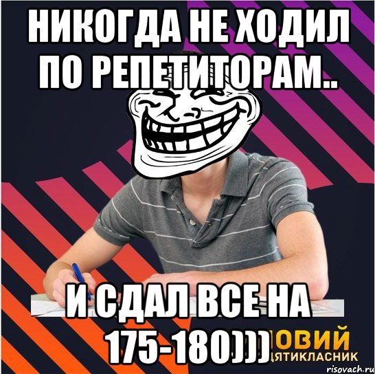 никогда не ходил по репетиторам.. и сдал все на 175-180))), Мем Типовий одинадцятикласник