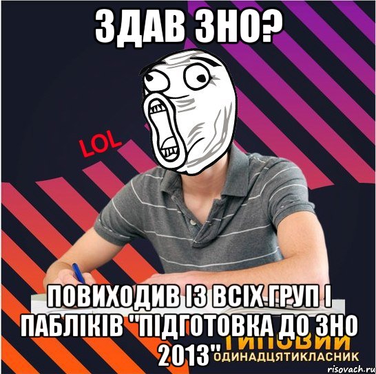 здав зно? повиходив із всіх груп і пабліків "підготовка до зно 2013", Мем Типовий одинадцятикласник