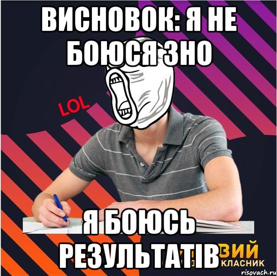 висновок: я не боюся зно я боюсь результатів, Мем Типовий одинадцятикласник