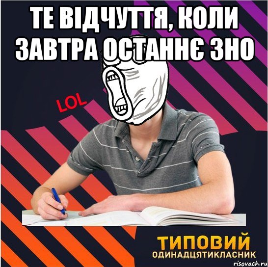 те відчуття, коли завтра останнє зно , Мем Типовий одинадцятикласник