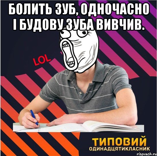 болить зуб, одночасно і будову зуба вивчив. , Мем Типовий одинадцятикласник