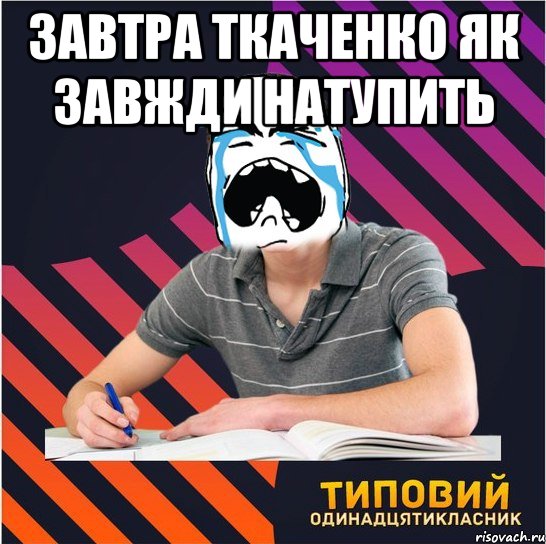 завтра ткаченко як завжди натупить , Мем Типовий одинадцятикласник