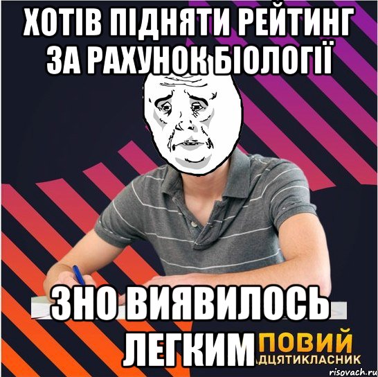 хотів підняти рейтинг за рахунок біології зно виявилось легким, Мем Типовий одинадцятикласник