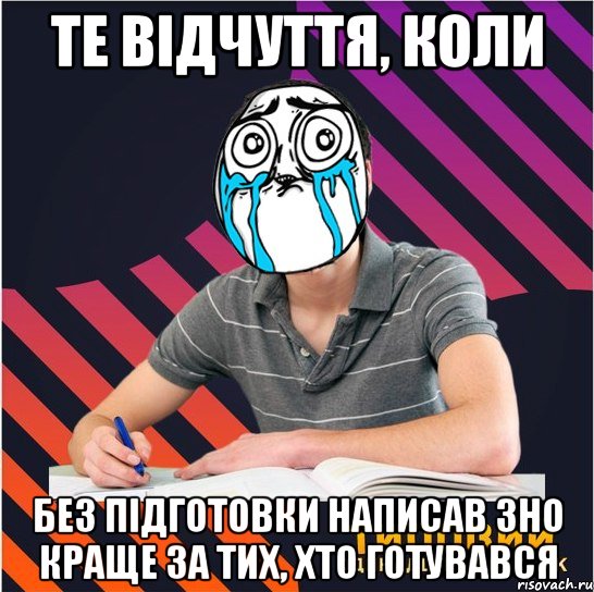 те відчуття, коли без підготовки написав зно краще за тих, хто готувався, Мем Типовий одинадцятикласник