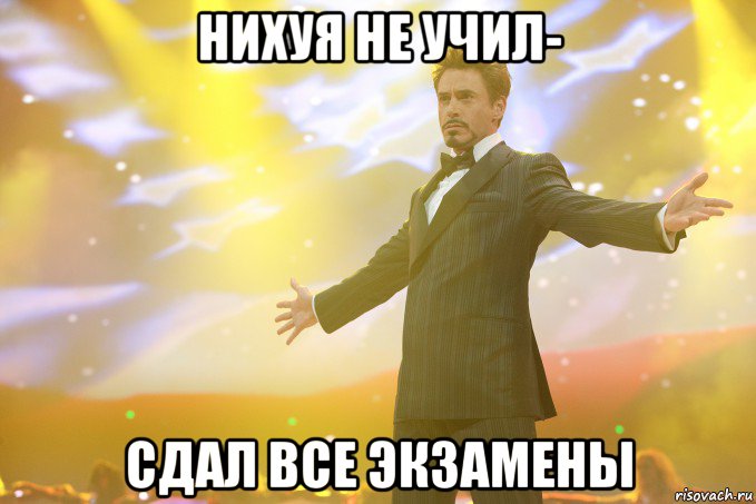 нихуя не учил- сдал все экзамены, Мем Тони Старк (Роберт Дауни младший)