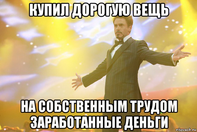 купил дорогую вещь на собственным трудом заработанные деньги, Мем Тони Старк (Роберт Дауни младший)