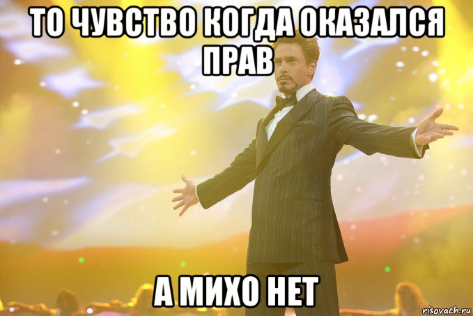 то чувство когда оказался прав а михо нет, Мем Тони Старк (Роберт Дауни младший)