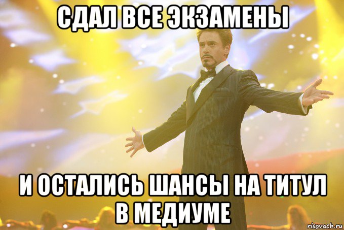 сдал все экзамены и остались шансы на титул в медиуме, Мем Тони Старк (Роберт Дауни младший)