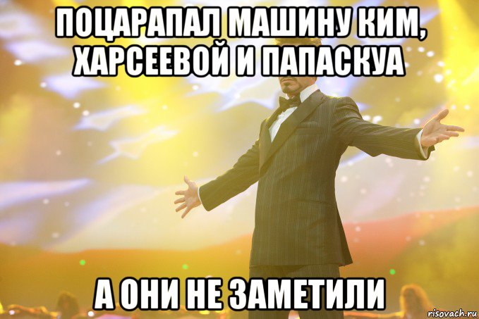 поцарапал машину ким, харсеевой и папаскуа а они не заметили, Мем Тони Старк (Роберт Дауни младший)