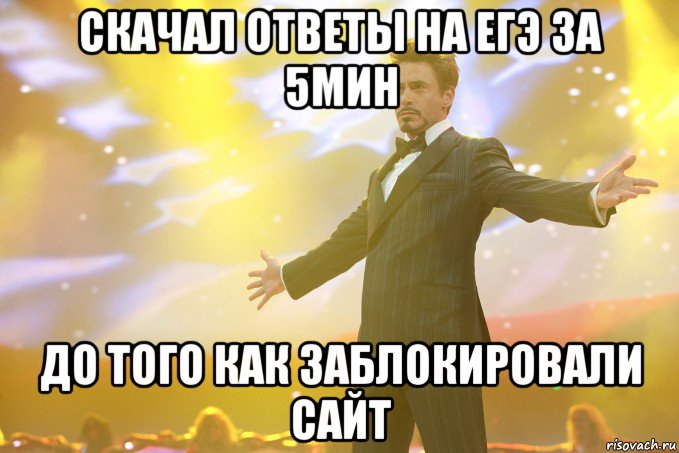 скачал ответы на егэ за 5мин до того как заблокировали сайт, Мем Тони Старк (Роберт Дауни младший)