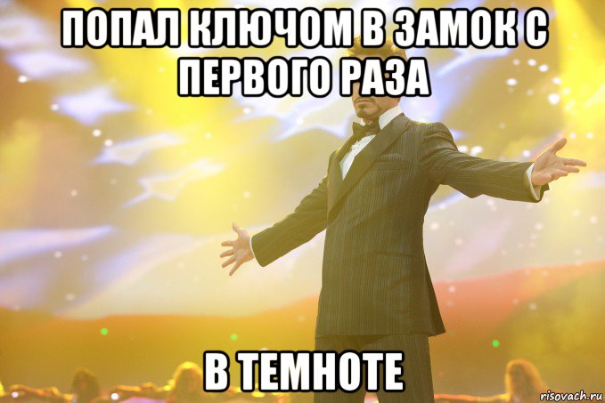 попал ключом в замок с первого раза в темноте, Мем Тони Старк (Роберт Дауни младший)