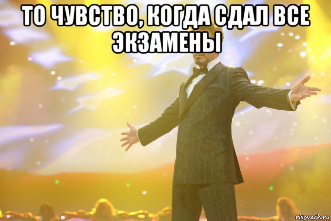 то чувство, когда сдал все экзамены , Мем Тони Старк (Роберт Дауни младший)