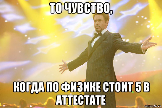 то чувство, когда по физике стоит 5 в аттестате, Мем Тони Старк (Роберт Дауни младший)