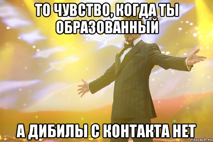 то чувство, когда ты образованный а дибилы с контакта нет, Мем Тони Старк (Роберт Дауни младший)