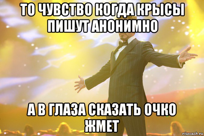 то чувство когда крысы пишут анонимно а в глаза сказать очко жмет, Мем Тони Старк (Роберт Дауни младший)