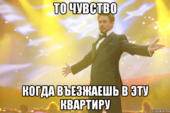 то чувство когда въезжаешь в эту квартиру, Мем Тони Старк (Роберт Дауни младший)