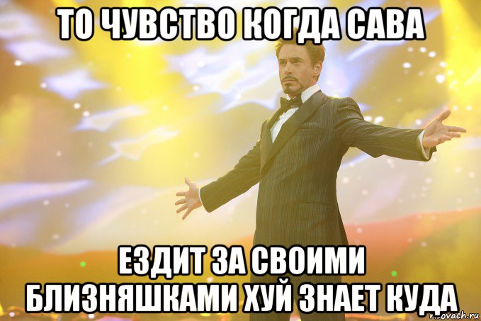 то чувство когда сава ездит за своими близняшками хуй знает куда, Мем Тони Старк (Роберт Дауни младший)