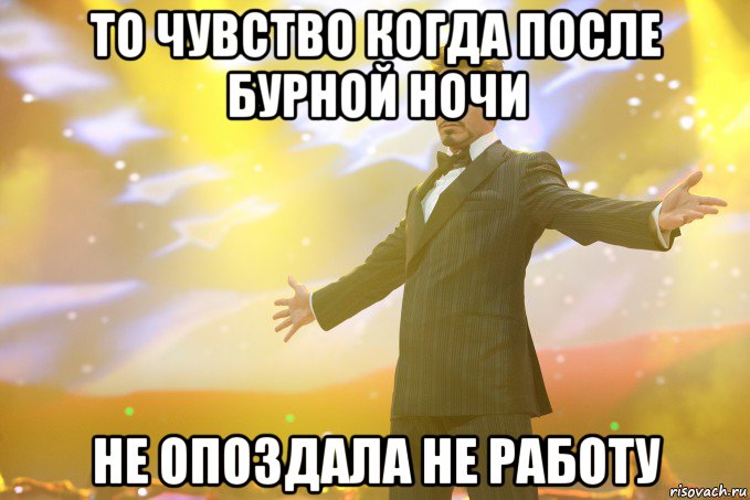 то чувство когда после бурной ночи не опоздала не работу, Мем Тони Старк (Роберт Дауни младший)