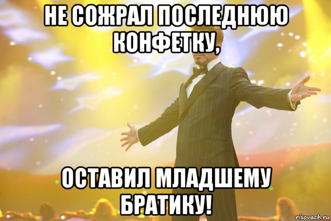 не сожрал последнюю конфетку, оставил младшему братику!, Мем Тони Старк (Роберт Дауни младший)