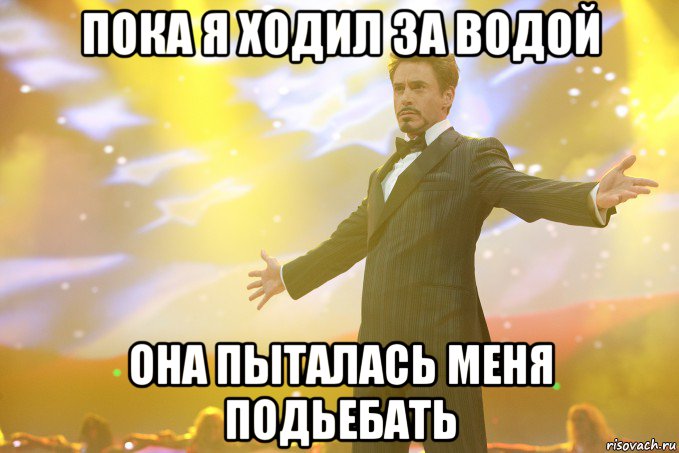 пока я ходил за водой она пыталась меня подьебать, Мем Тони Старк (Роберт Дауни младший)