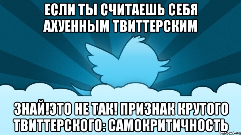 если ты считаешь себя ахуенным твиттерским знай!это не так! признак крутого твиттерского: самокритичность