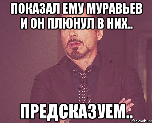 показал ему муравьев и он плюнул в них.. предсказуем.., Мем твое выражение лица