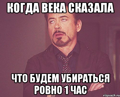 когда века сказала что будем убираться ровно 1 час, Мем твое выражение лица