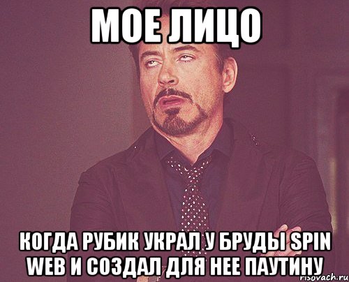 мое лицо когда рубик украл у бруды spin web и создал для нее паутину, Мем твое выражение лица