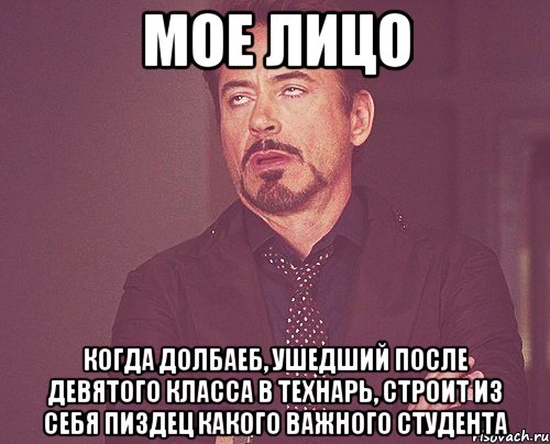 мое лицо когда долбаеб, ушедший после девятого класса в технарь, строит из себя пиздец какого важного студента, Мем твое выражение лица