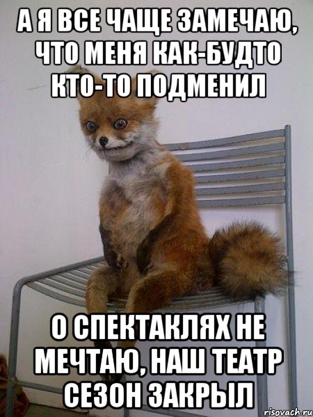 а я все чаще замечаю, что меня как-будто кто-то подменил о спектаклях не мечтаю, наш театр сезон закрыл, Мем Упоротая лиса