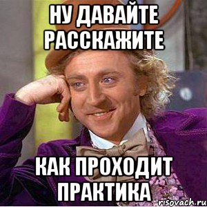 ну давайте расскажите как проходит практика, Мем Ну давай расскажи (Вилли Вонка)