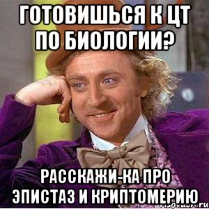 готовишься к цт по биологии? расскажи-ка про эпистаз и криптомерию, Мем Ну давай расскажи (Вилли Вонка)