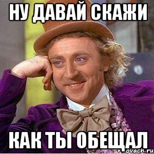 ну давай скажи как ты обещал, Мем Ну давай расскажи (Вилли Вонка)